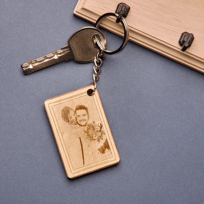 Personalized Photo Engraved Wooden Keychain
