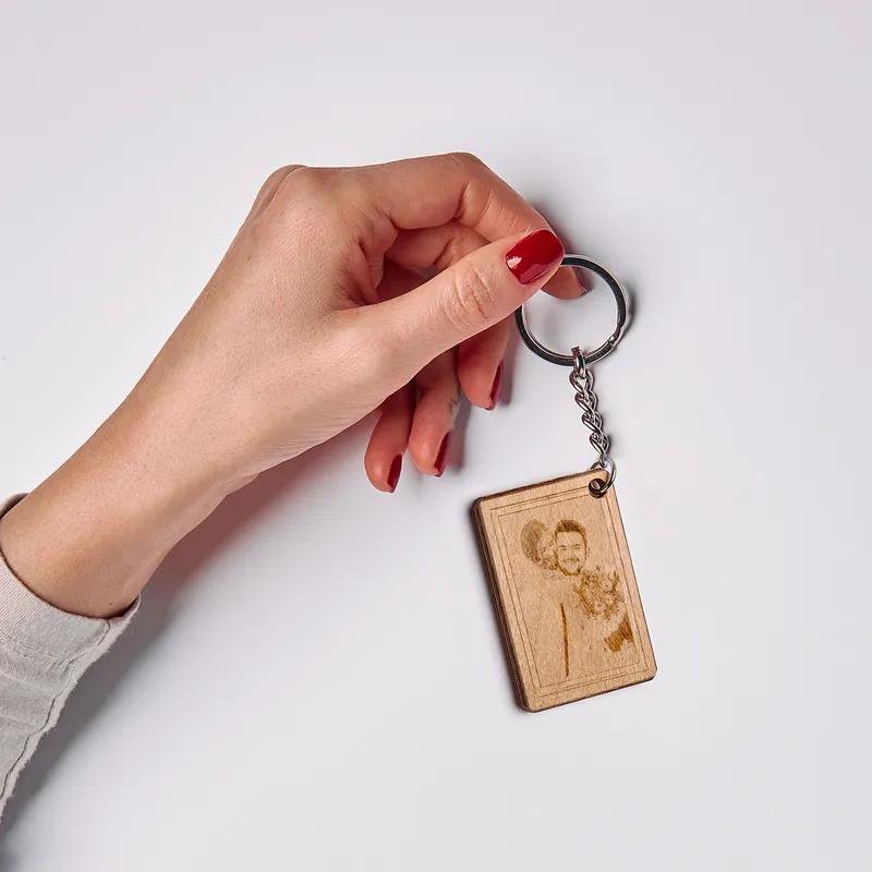Personalized Photo Engraved Wooden Keychain