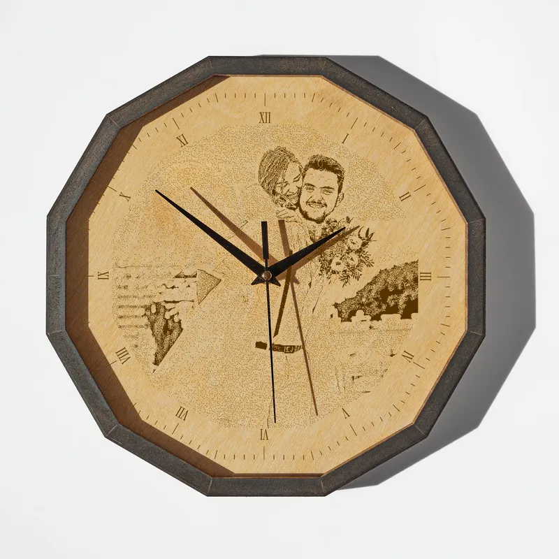 Personalized Photo Engraved Wooden Wall Clock