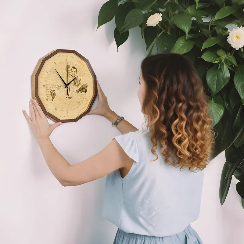 Personalized Photo Engraved Wooden Wall Clock