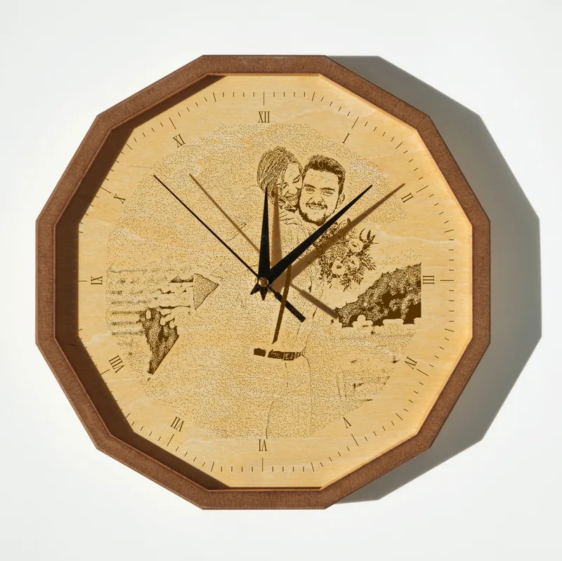 Personalized Photo Engraved Wooden Wall Clock