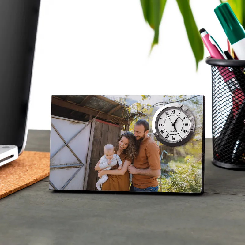 Personalized Photo Frame with Clock for Home and Office Decor