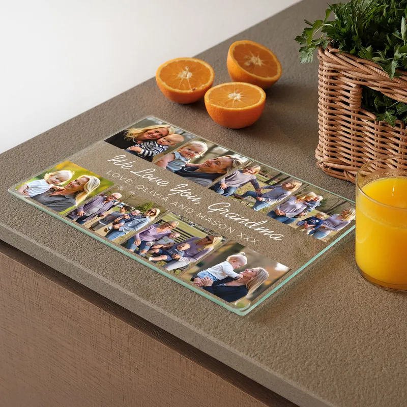 Personalized Photo Glass Cutting Board for Grandma
