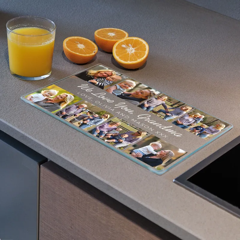 Personalized Photo Glass Cutting Board for Grandma