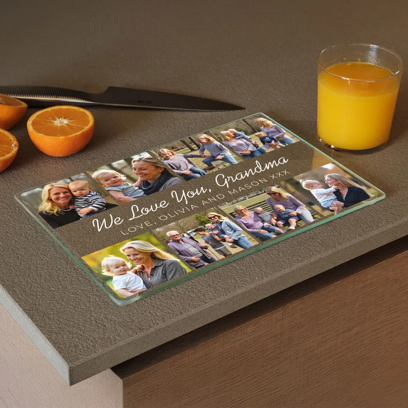Personalized Photo Glass Cutting Board for Grandma