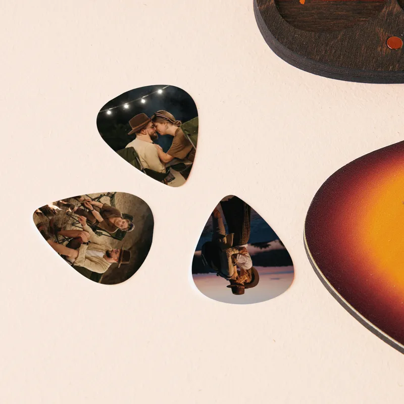 Personalised Photo Guitar Pick and Wooden Box Set