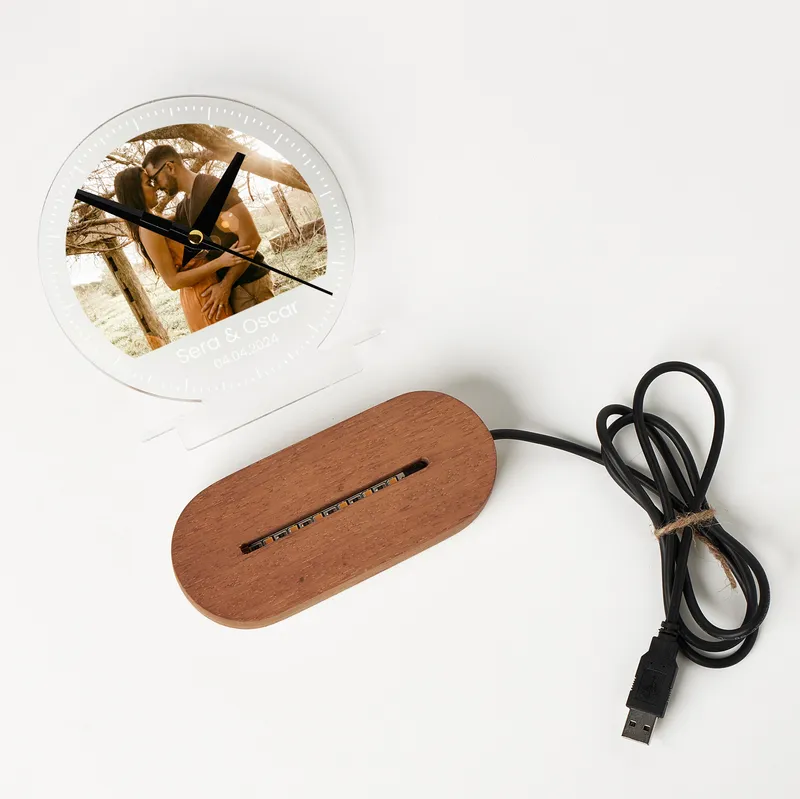 Personalized Photo LED Clock Lamp for Couple