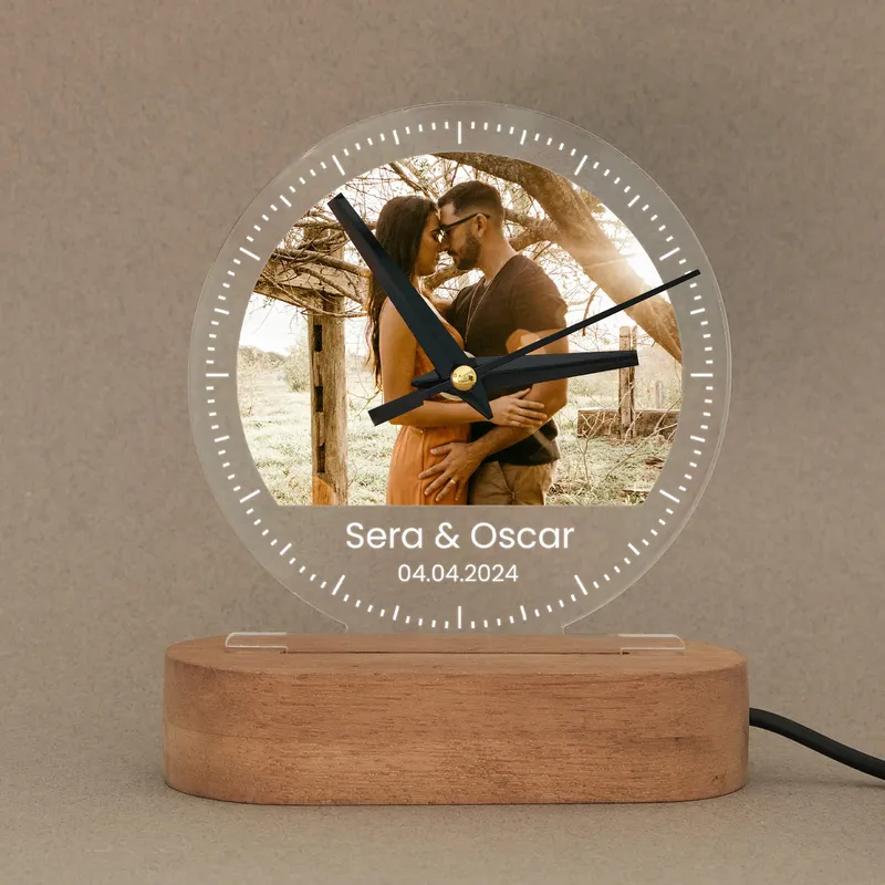 Personalized Photo LED Clock Lamp for Couple