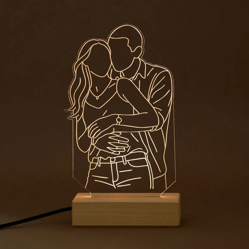 Personalized Photo Line Art LED Lamp for Couples