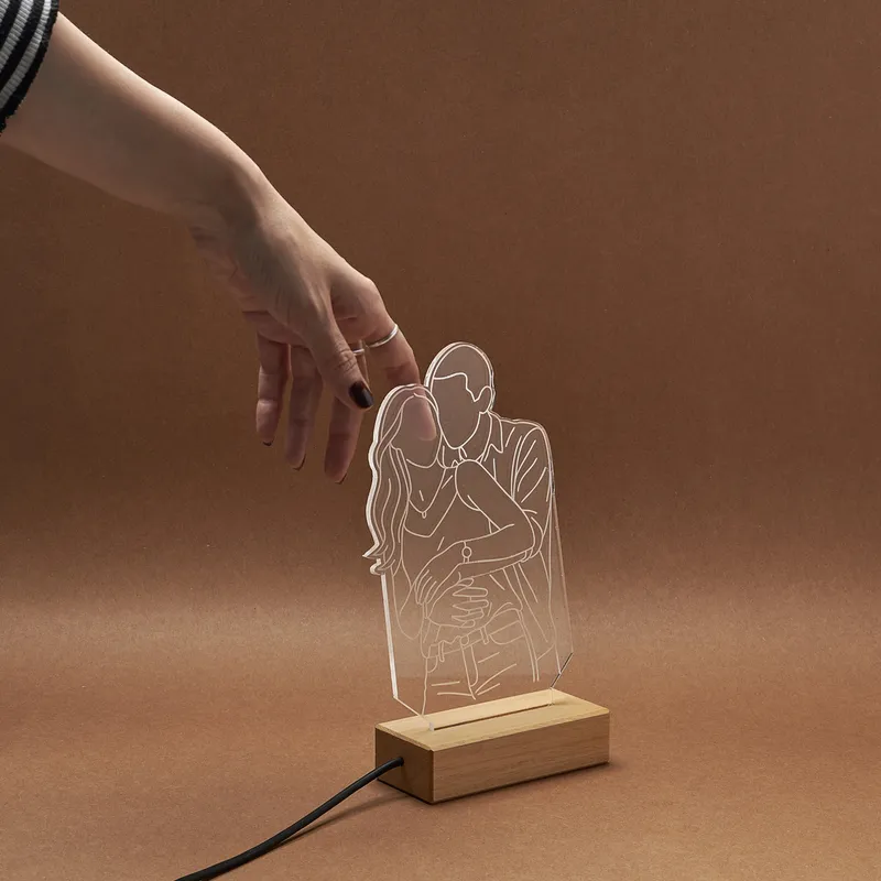 Personalized Photo Line Art LED Lamp for Couples