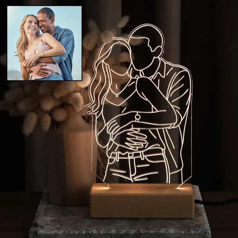 Personalized Photo Line Art LED Lamp for Couples