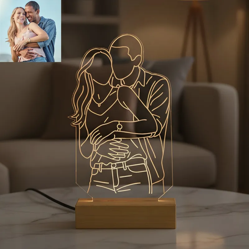 Personalized Photo Line Art LED Lamp for Couples