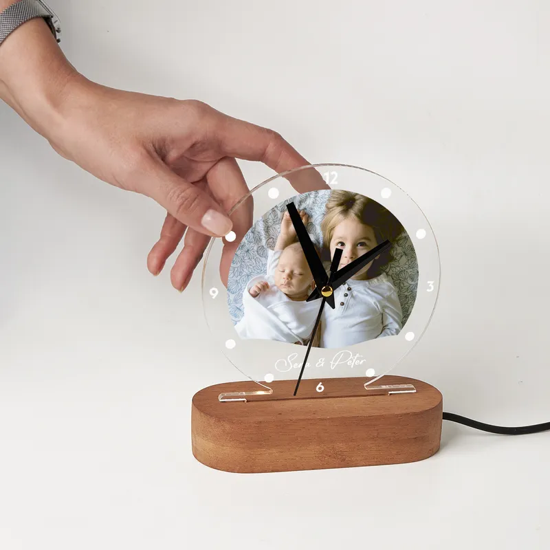 Personalised Photo and Name LED Desk Lamp with Clock