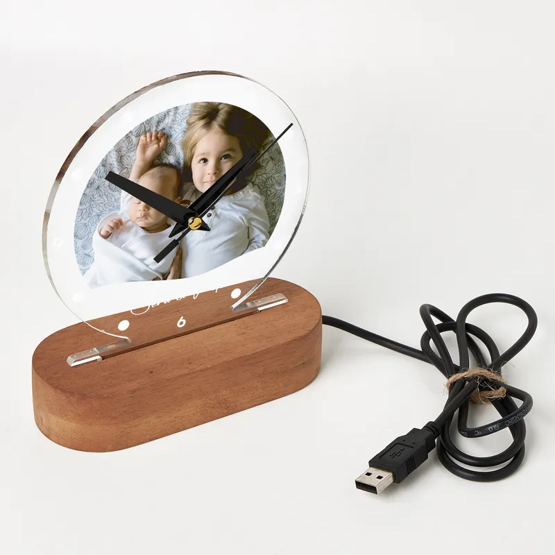 Personalised Photo and Name LED Desk Lamp with Clock