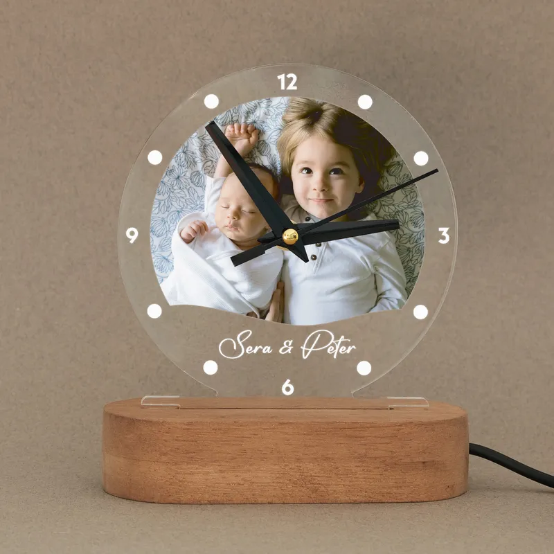 Personalised Photo and Name LED Desk Lamp with Clock