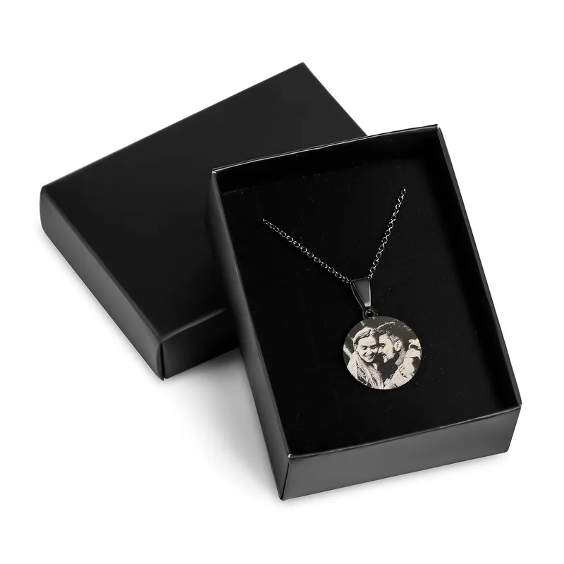 Personalised Couple's Photo Pendant Black Necklace