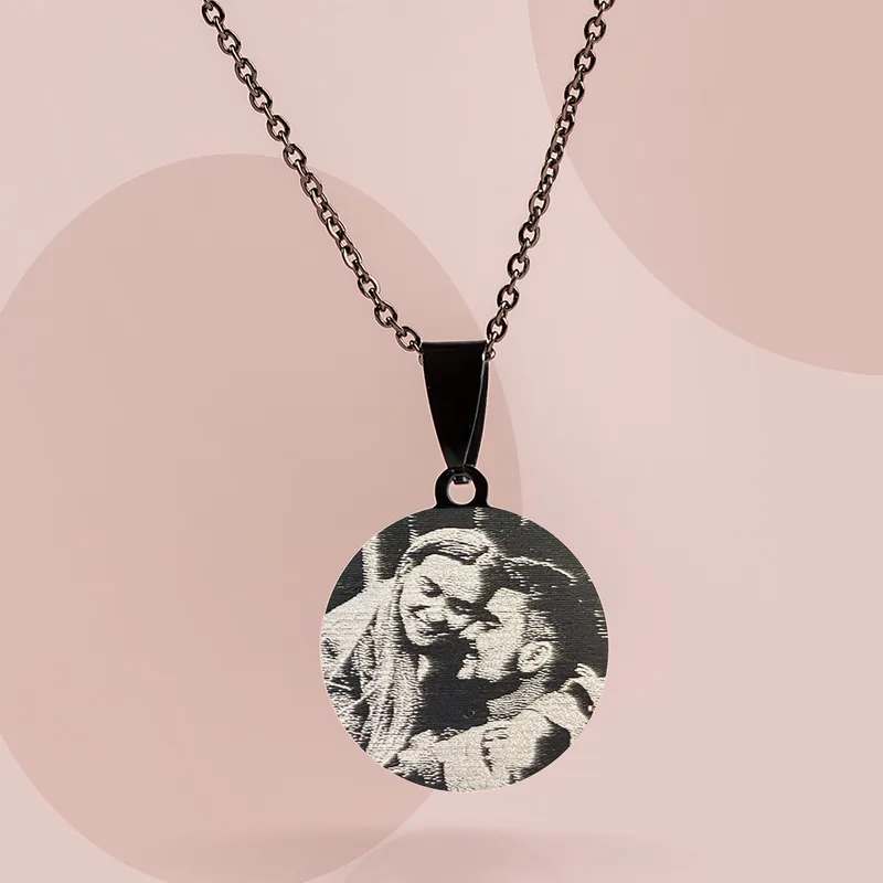 Personalised Couple's Photo Pendant Black Necklace