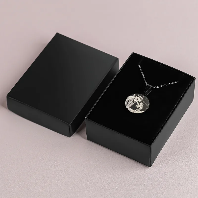 Personalised Couple's Photo Pendant Black Necklace