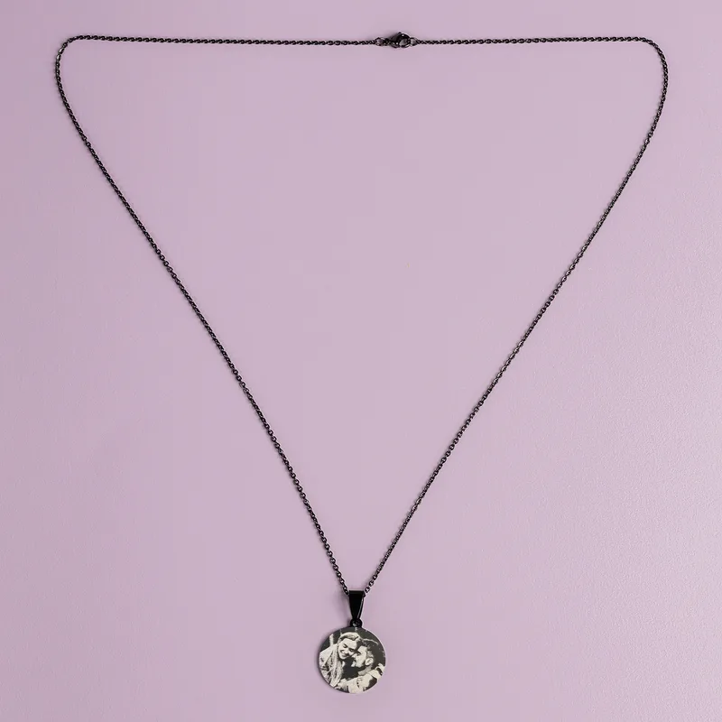 Personalised Couple's Photo Pendant Black Necklace