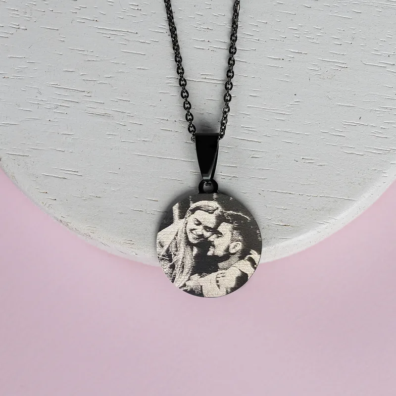 Personalised Couple's Photo Pendant Black Necklace