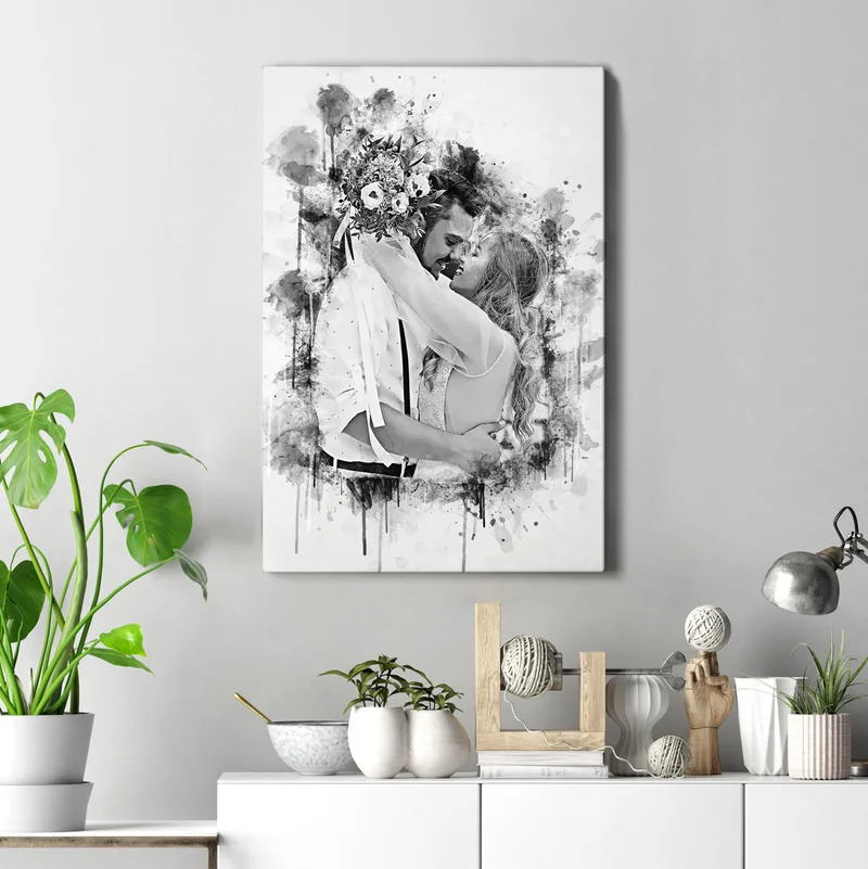 Personalised Charcoal Sketch Canvas Print 16x24 Romantic Gift