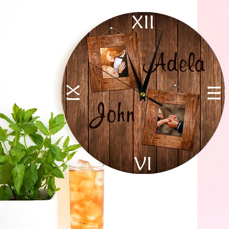 Personalised Wooden Photo Clock for Anniversary Gifts