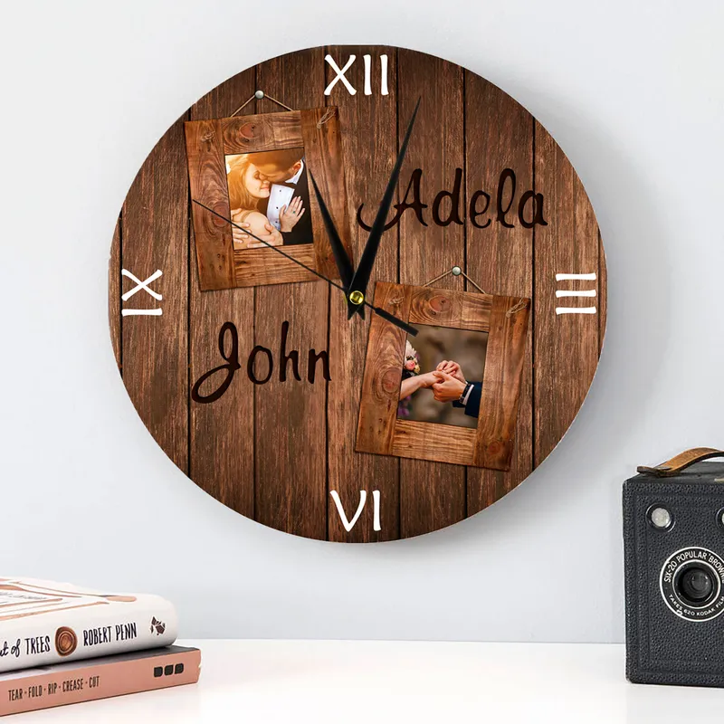 Personalised Wooden Photo Clock for Anniversary Gifts