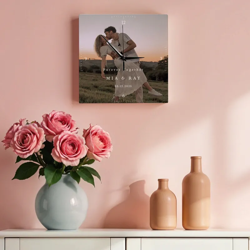 Personalized Photo Square Wall Clock for Couples Gift