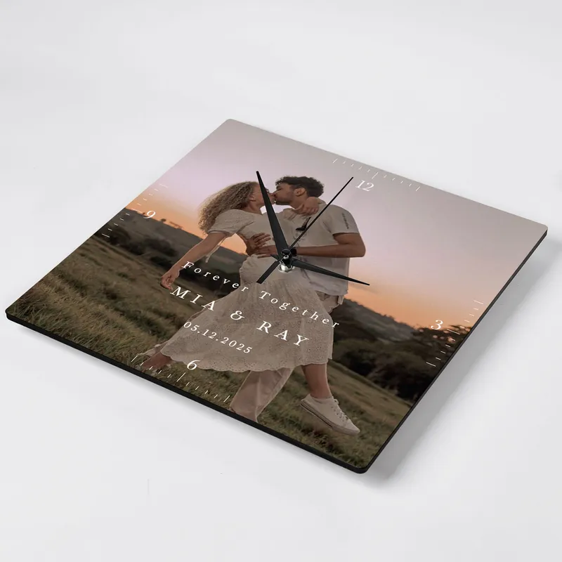 Personalized Photo Square Wall Clock for Couples Gift