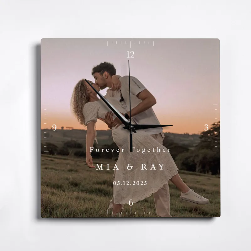 Personalized Photo Square Wall Clock for Couples Gift