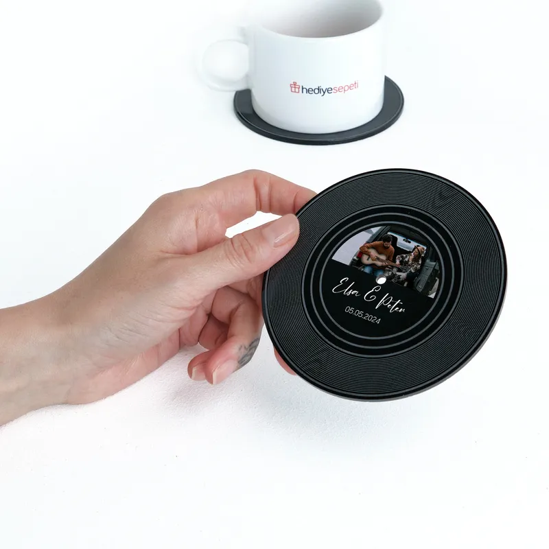 Personalized Photo Vinyl Record Coaster Set