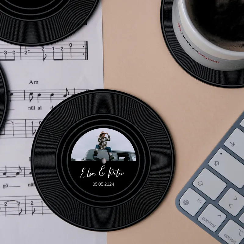 Personalized Photo Vinyl Record Coaster Set