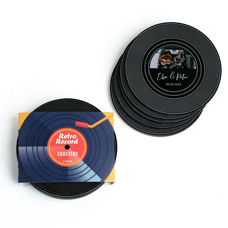 Personalized Photo Vinyl Record Coaster Set