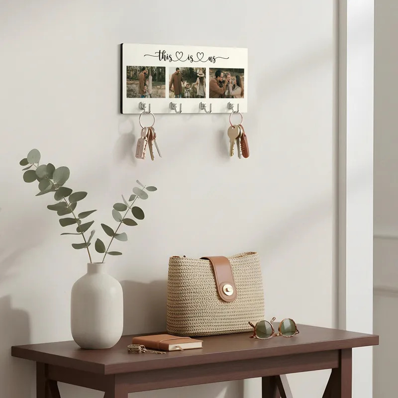 Personalized Photo Wall Key Holder with 4 Hooks