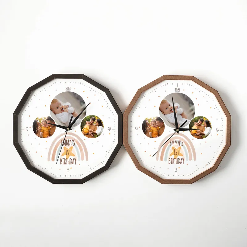 Personalised Wooden Photo Wall Clock for Baby and Kids' Rooms