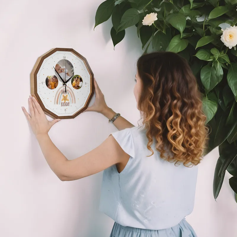 Personalised Wooden Photo Wall Clock for Baby and Kids' Rooms