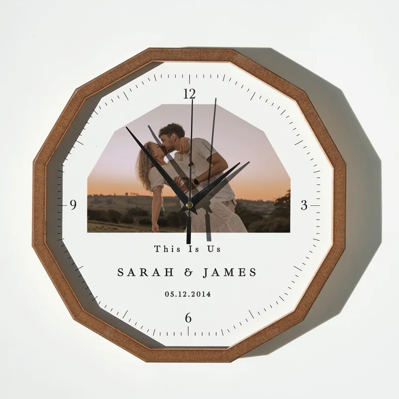 Personalized Photo Wooden Wall Clock for Couples