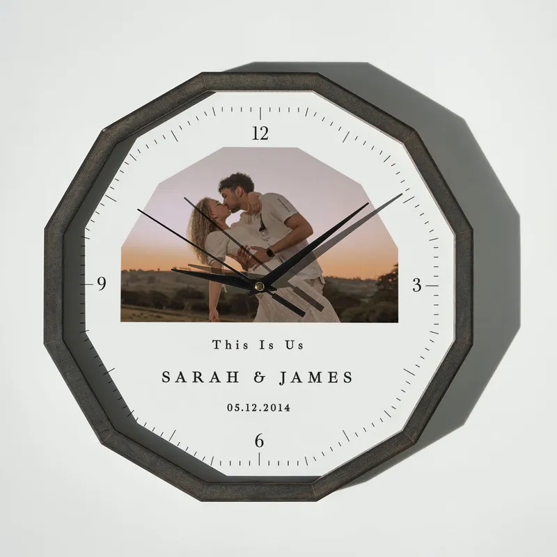 Personalized Photo Wooden Wall Clock for Couples