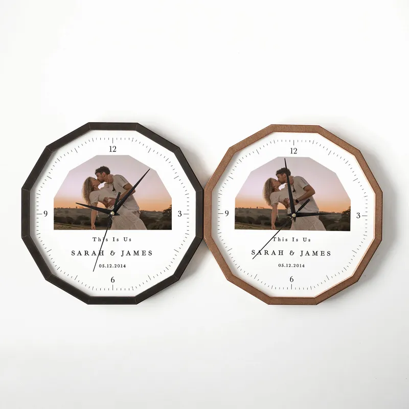 Personalized Photo Wooden Wall Clock for Couples