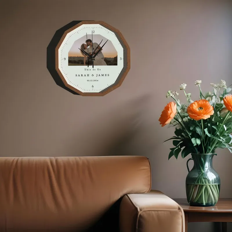 Personalized Photo Wooden Wall Clock for Couples