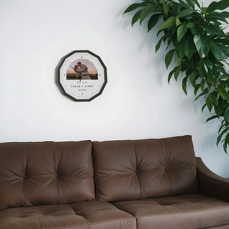 Personalized Photo Wooden Wall Clock for Couples