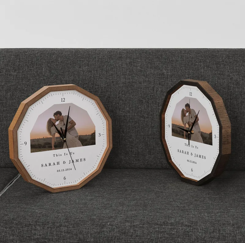 Personalized Photo Wooden Wall Clock for Couples