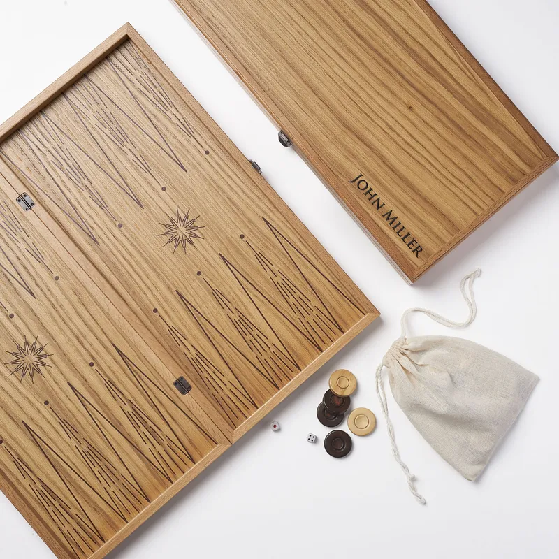 Personalized Premium Oak Backgammon Set with Pool