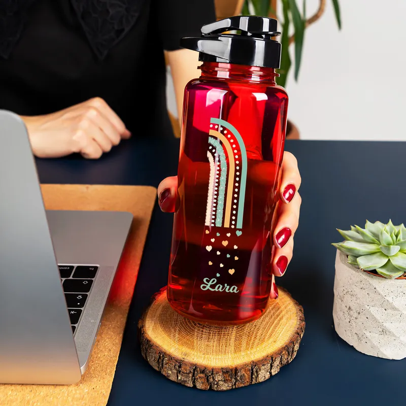 Personalised Rainbow Water Bottle for Girls and School Days