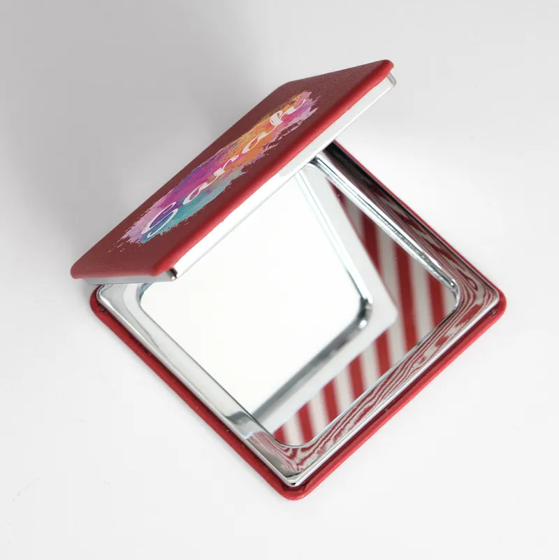 Personalized Red Compact Mirror with Watercolor Name Design