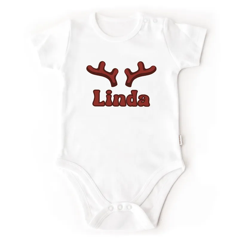Personalized Reindeer Antler Baby Onesie for New Year's Keepsake