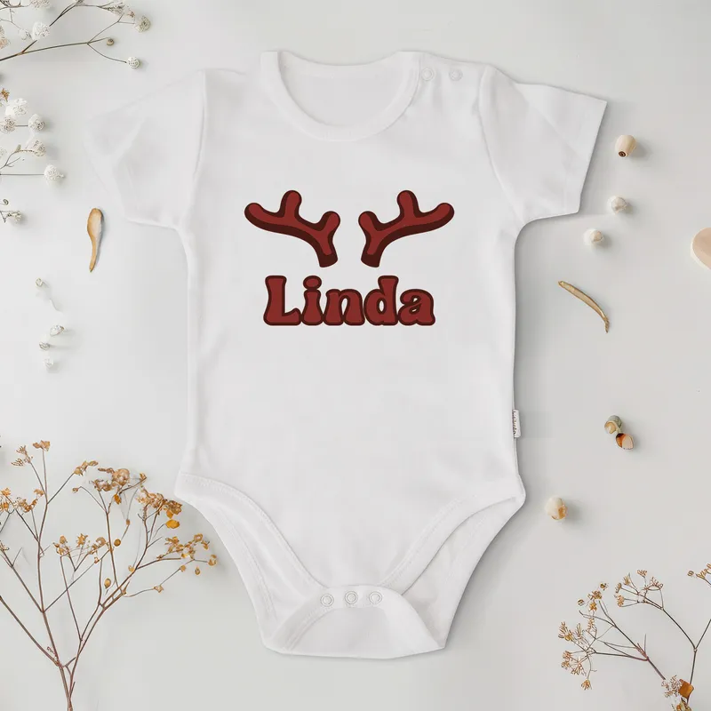Personalized Reindeer Antler Baby Onesie for New Year's Keepsake