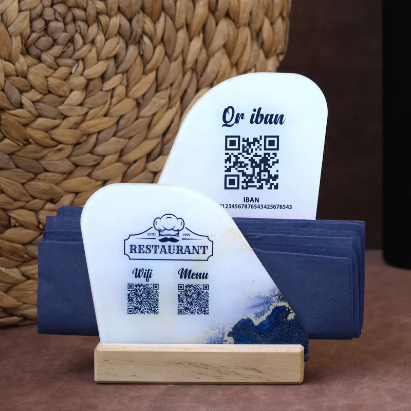 Personalized Restaurant Logo QR IBAN and Menu Stand