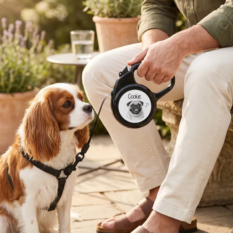 Personalized Retractable Dog Leash - 16 ft Custom Name & Photo