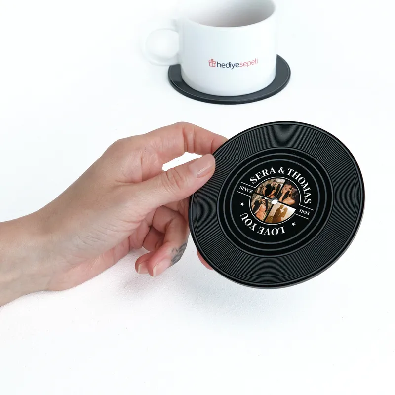 Personalized Retro Vinyl Record Coaster with Photo and Name